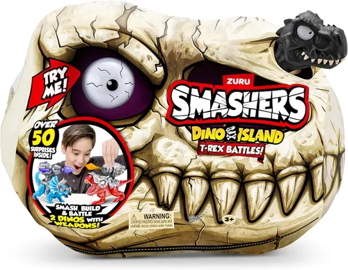 Vista 4 de ZURU SMASHERS Isla de Dinosaurios T-Rex Batallas (Versión Negra) de ZURU 50+ Sorpresas Dinosaurio Coleccionable para Niños T-Rex Triceratops Slime