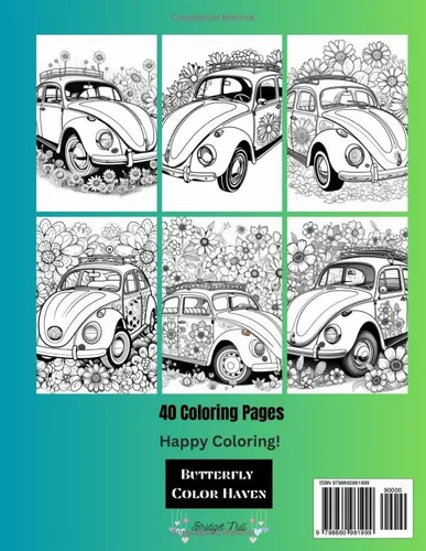 Vista 2 de Groovy Beetles Coloring Book 40 Groovy Beetles Coloring Pages, Groovy, Hippie, 70s style Beetles Flowers, Retro