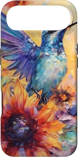 Vista 27 de Colorful Watercolor Sunflower Nature Purple Blue Hummingbird Case for iPhone 17