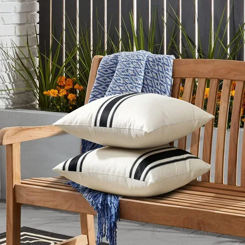 Vista 4 de OTOSTAR Paquete de 2 fundas de almohada decorativas impermeables para exteriores de 16x16 pulgadas, fundas de almohada de lino geométrico, fundas