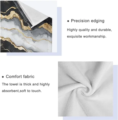Vista 3 de Juego de toallas de baño para baño, toallas de mano, toallas de mano con diseño de mármol dorado y negro, 3 piezas, algodón decorativo, absorbente