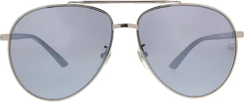 Vista 2 de Gucci GG 0043SA 001 - Lentes de sol de aviador de metal plateado con ajuste asiático lente de espejo azul NegroRutenio 6114145