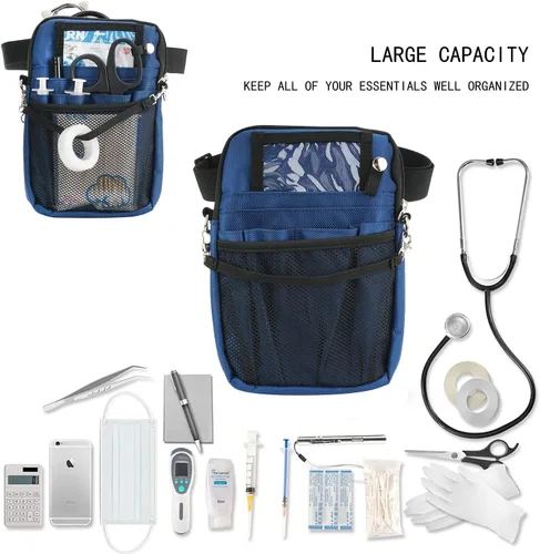 Vista 4 de Riñonera para enfermera con soporte para cinta, bolsa de bolsillo para equipo médico con múltiples compartimentos, bolsa organizadora de enfermería