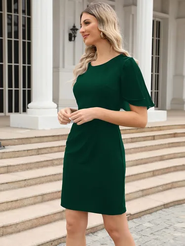 Vista 5 de HELYO Vestido de gasa para mujer, elegante, cuello redondo, fiesta de noche, vestido corto de cóctel, vestido de tubo ajustado 891