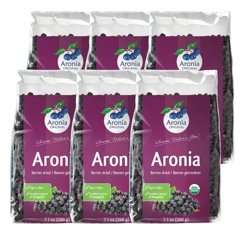 Vista 10 de Bayas de Aronia Orgánicas Secas 7.1 oz (200 g) – Sin Azúcar Añadido Veganas, Sin OMG, Chokeberries Negras Secadas Suavemente Altas