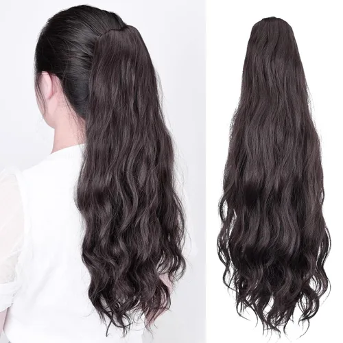 Vista 55 de Extensiones de cola de caballo, extensiones de cabello de cola de caballo con clip de garra marrón oscuro para mujer, pieza de cabello rizado