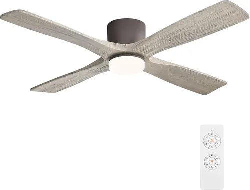 Vista 10 de WINGBO - Ventilador de techo de montaje empotrado de 48 pulgadas con DC, luces y control remoto, 4 aspas talladas reversibles de madera, motor DC