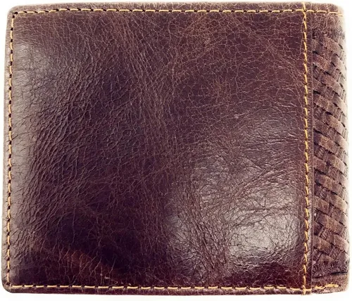 Vista 2 de Western - Cartera corta plegable para hombre de piel de vaca tejida auténtica en emblema multi, Cowboy Boot, Western
