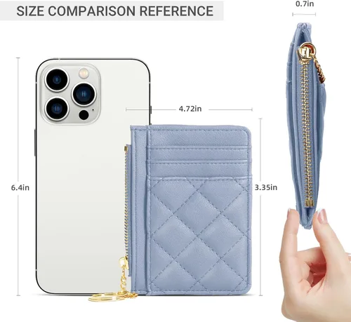 Vista 5 de Soporte para tarjetas de crédito, cartera delgada con llavero con bolsillo frontal para monedas, bolsillo frontal pequeño para mujer, color azul