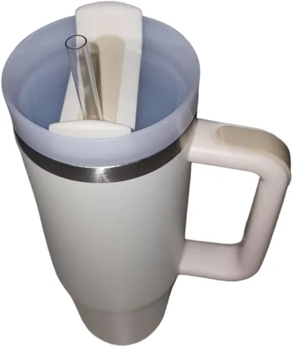 Vista 3 de Termo de acero inoxidable de 30 onzas- Taza con asa, doble pared, tapa hermetica y popote- Mantiene bebidad frias o Calientes- Beige o Negro, ideal