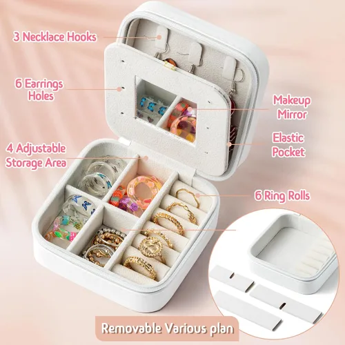 Vista 3 de Pequeño estuche de joyería de viaje preppy para mujer, mini organizador de joyas para viajes, caja de joyería de viaje preppy para anillos, aretes