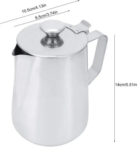 Vista 2 de Jarra de arte latte de 33.8 fl oz, jarra de espuma de leche de acero inoxidable, taza de café, jarra de espuma de leche para máquinas de espresso