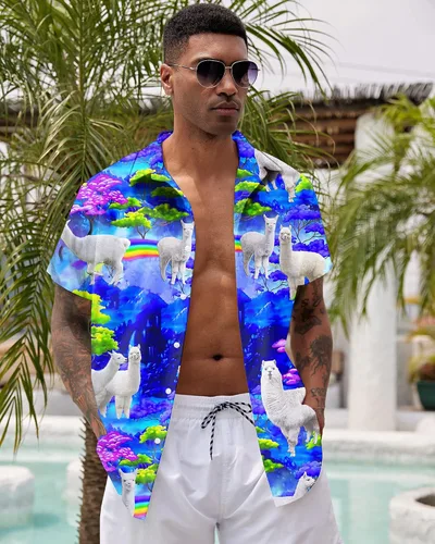 Vista 4 de ALISISTER Camisas de vestir novedosas para hombre, con botones, divertido patrón 3D, camisa hawaiana de verano, vacaciones y playa