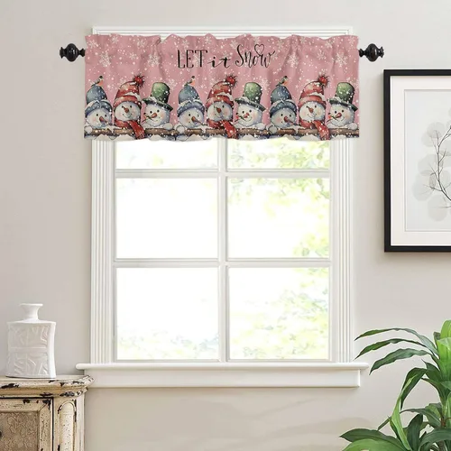 Vista 39 de Cenefa de cortina con lazo rojo de Navidad para ventanas, sala de estar, cocina, baño, granja, bolas de Navidad de acuarela con diseño de bayas