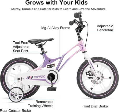 Vista 2 de CXWXC Bicicleta para niños de 14, 16, 18 pulgadas, bicicleta para niños y niñas de 3 a 9 años, bicicletas ligeras de una sola velocidad con rueda