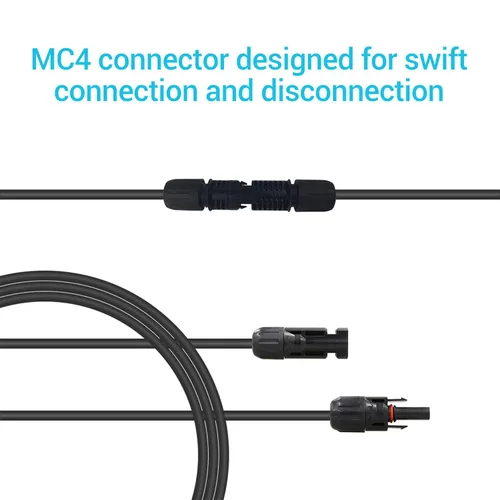 Vista 4 de Renogy Cable de extensión de panel solar con adaptador de cable impermeable de conector hembra y macho, 1.5 pies 12AWG, 1 pieza, negro