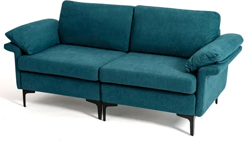 Vista 26 de Giantex Juego de 2 sofás individuales, silla decorativa, con cómodo cojín de 5 pulgadas, reposabrazos con cremallera, patas de acero, sillón de sala