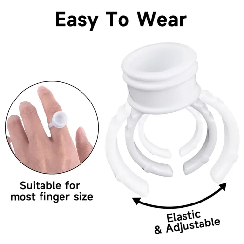 Vista 3 de G2PLUS Anillos de pegamento para extensiones de pestañas, 100 piezas de anillos desechables para pigmentos, soporte de pegamento de pestañas blanco