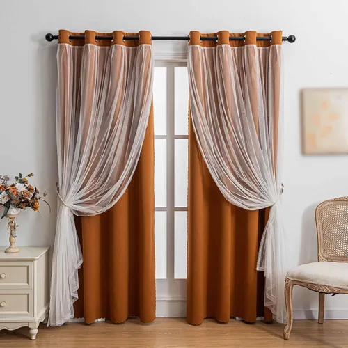 Vista 16 de indistar Cortinas Oscuras para el Hogar de Doble Capa con Capa Sólida y Transparente, Par de Paneles de Cortina con Ojales en la Parte Superior, 52