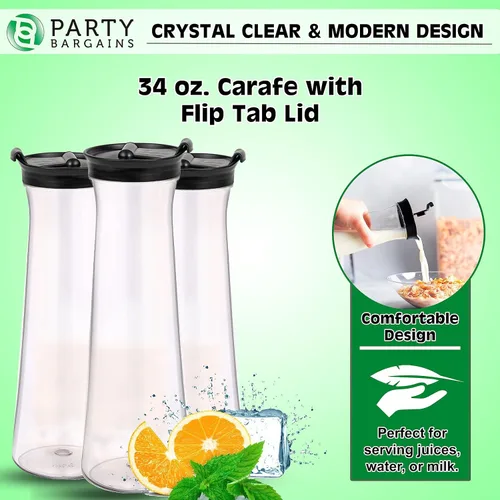 Vista 3 de Party Bargains Jarra de agua de 34 onzas con tapas abatibles, 1 paquete, tapa negra de alta calidad y resistente, excelente para leche, agua, té