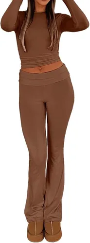 Vista 2 de Hafailia Leggings casuales y suaves para mujer, ajustados, doblados sobre la cintura, pantalones de yoga
