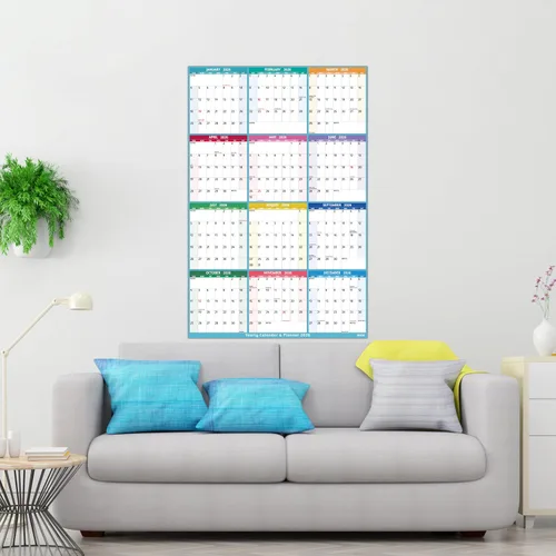 Vista 2 de Calendario anual de pared 2026 – Calendario anual grande 2026 vetical, enero 2026 – diciembre 2026, 25.2 x 38.2 pulgadas (abierto), calendario 2026