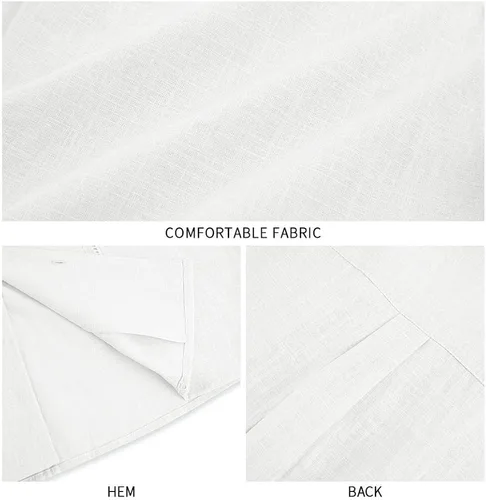 Vista 4 de Mens Linen Guayabera Shirt Long Sleeve Casual Button Down Mexican Embroidered Cuban Summer Wedding Tops