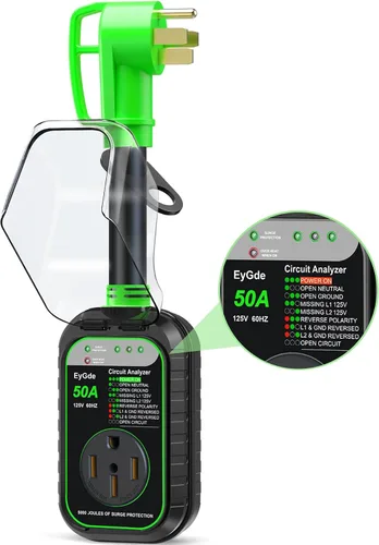 Vista 11 de EyGde Protector de sobretensiones para RV de 30 amperios, analizador de circuito RV con cubierta impermeable, protector de voltaje de potencia