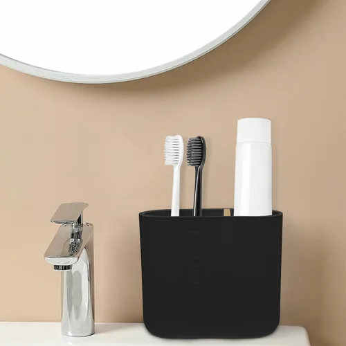 Vista 6 de Soporte para cepillo de dientes con divisor de bambú, desmontable para fácil limpieza, organizador multifuncional de almacenamiento, soporte