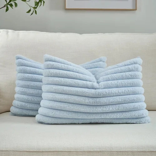Vista 35 de FUTEI Pack of 2 Faux Fur Throw Pillow Covers 20x20 Inch, Navy Blue Azul marino