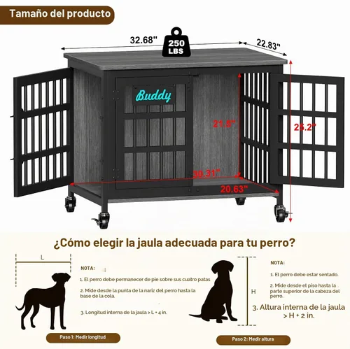 Vista 9 de EasyCom 33"/27" Mueble de jaula para perros con etiqueta de nombre, perrera para perros de uso interior resistente para perros medianos y pequeños