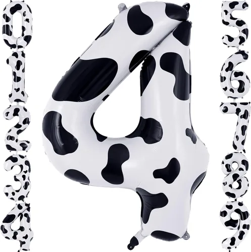Vista 10 de Globo con el número 0 con estampado de vaca, globos grandes de cumpleaños con número de vaca de 40 pulgadas, globos de aluminio Mylar número 0