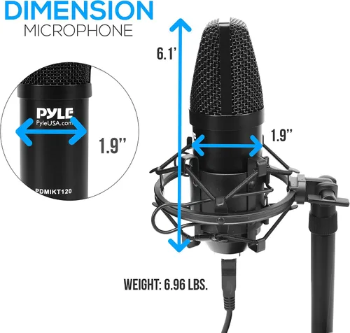 Vista 6 de Pyle Usa - Kit de grabación de podcast de micrófono USB – Micrófono de condensador cardioide de audio con soporte de escritorio y filtro Pop