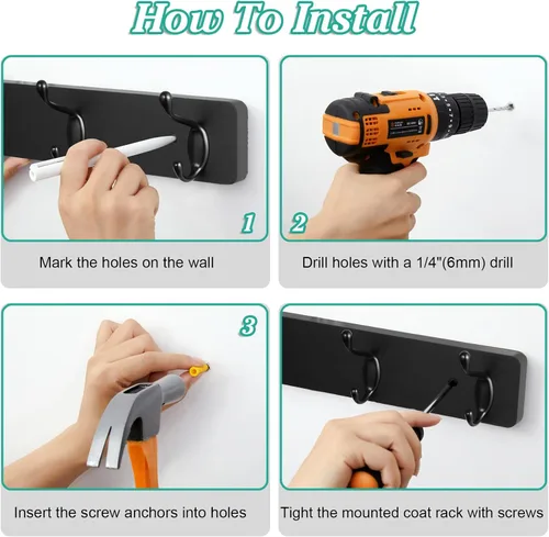 Vista 6 de OUTNILI Ganchos de pared resistentes para colgar abrigos, colgador de pared negro para chaquetas, sombreros, toallas, bolsos, correas de perro
