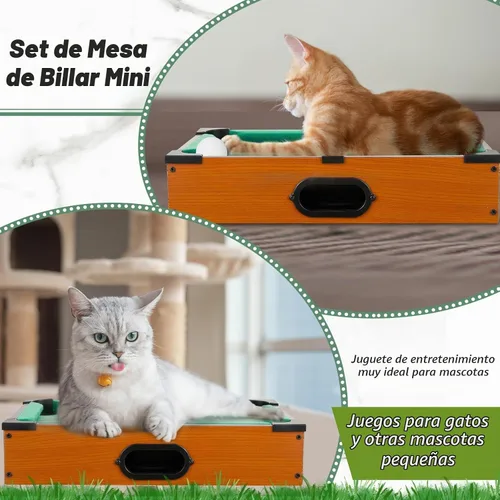Vista 5 de Shappy Mini juego de mesa de billar Mesa de billar para gatos, juego de billar pequeño con 16 bolas, 2 palos de billar, 6 cubos de tiza, 6 puntas