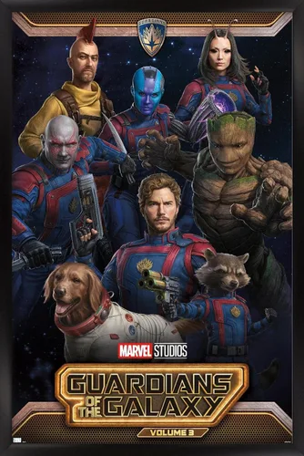 Vista 8 de Marvel Guardians of the Galaxy Vol 3 - Póster de pared grupal, 22.4 pulgadas de largo x 14.7 pulgadas de ancho, versión enmarcada de madera