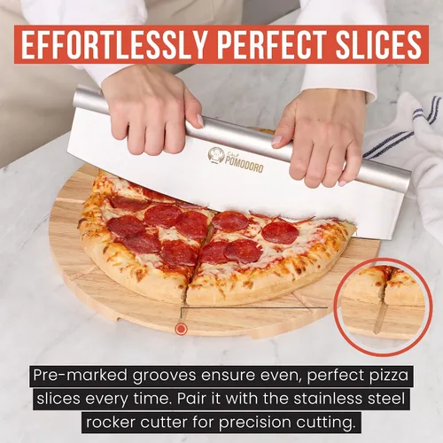 Vista 4 de Chef Pomodoro - Tabla de cortar de pizza de acero inoxidable de 14 pulgadas, juego combinado de cortador de pizza Sharp Stainless Pizza Cutter