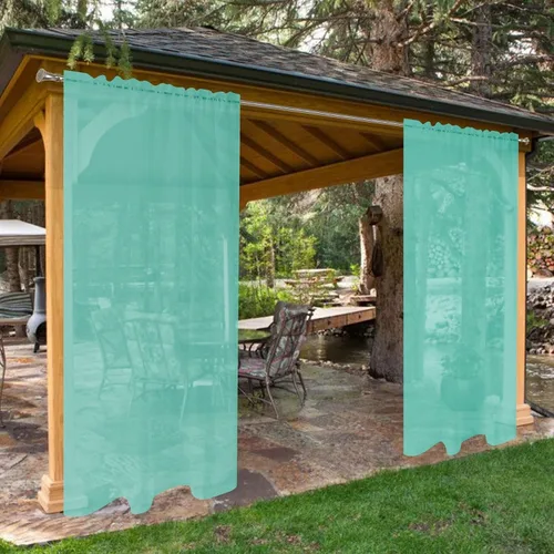 Vista 27 de SpaceDresser - Cortinas transparentes impermeables para exterior para patio - 2 paneles con bolsillo para barra, cortinas de gasa transparentes
