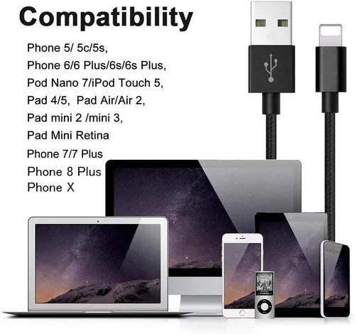 Vista 6 de RoFI Cable de teléfono compatible, [2 unidades] de nailon trenzado de carga rápida USB de repuesto para teléfono X 8 8 Plus 7 7 Plus 6s 6s Plus 6 6
