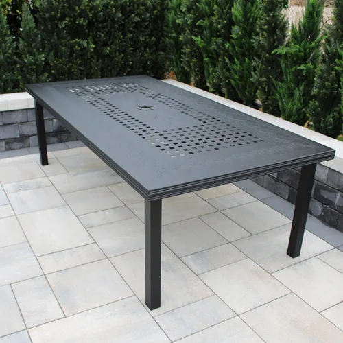 Vista 4 de Oakland Living Mesa de comedor grande rectangular de aluminio negro de 95 pulgadas para exteriores moderna