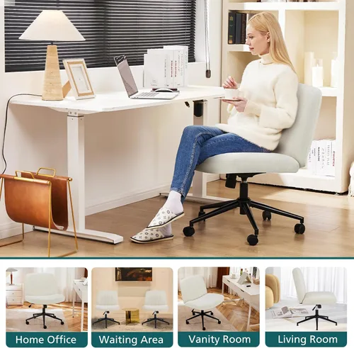 Vista 6 de OLIXIS Silla cruzada con ruedas, silla de tocador, escritorio de oficina en Beige