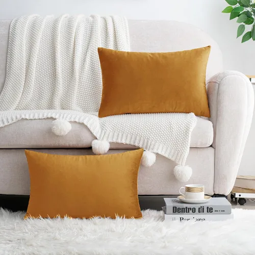 Vista 7 de HWY 50 fundas de almohada decorativas de terciopelo sólido para sofá, sala de estar. Ambar