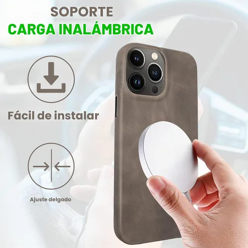 Vista 6 de Funda de piel auténtica, funda de piel antiarañazos de grano completo encerada con aceite, compatible con iPhone 12 Pro Max, a prueba de golpes