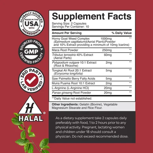 Vista 7 de Horny Goat Weed para Mejora Masculina - Extracto de Hierba de Cabra Extra Fuerte para Hombres 1000mg por Porción, Complejo con Tongkat Ali, Extracto