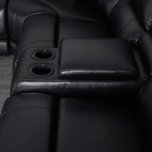Vista 5 de Sofá seccional reclinable manual en forma de L para sala de estar Sofá modular modular de 109 pulgadas Sofá reclinable de piel sintética negra