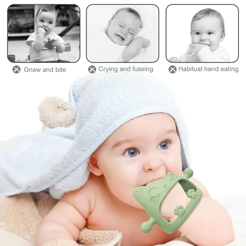 Vista 3 de Juguetes mordedores para bebés, juguetes de dentición de silicona para bebés de 0 a 6 meses, juguetes masticables para bebés que nunca se caen