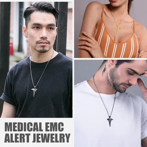 Vista 2 de Bandmax Medical Alert Necklace for Men Women Stainess Steel Caduceus Pendant Necklace for Doctor Nurse Doctor Nurse Medical Jewelry MD Necklace Gift