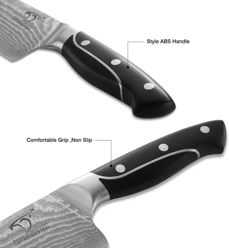 Vista 3 de NANFANG BROTHERS Cuchillo de chef de 8 pulgadas, 67 capas VG10 de acero de damasco, mango ergonómico de triple remache ABS antideslizante