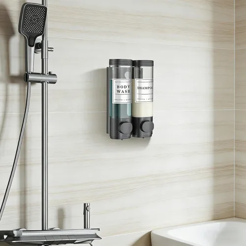 Vista 7 de Dispensador de champú y acondicionador de baño, dispensador de jabón de ducha montado en la pared, dispensador de champú para pared de ducha, sin