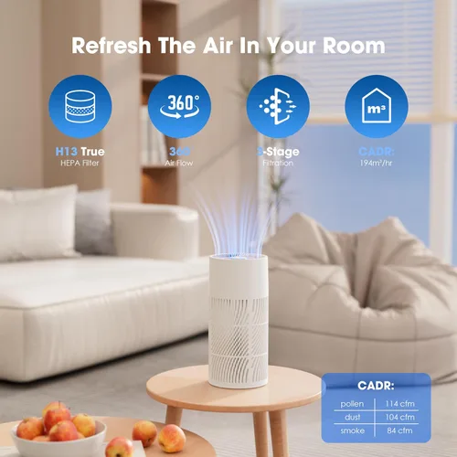 Vista 4 de Nuwave Purificador de aire True HEPA H13 para dormitorios y habitaciones grandes de hasta 857 pies cuadrados, RPM 2025 nuevo y mejorado que elimina